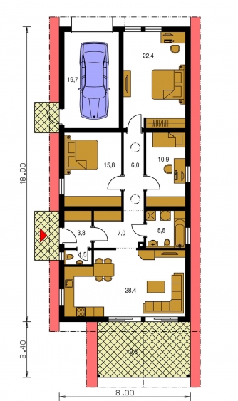 Grundriss des Erdgeschosses - BUNGALOW 28 PLUS